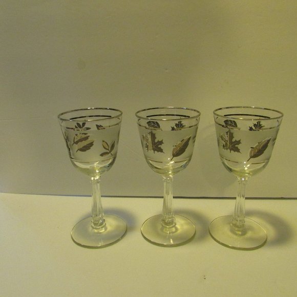 lot of vintage Libbey goblet stem glasses cocktail frosted silver leaf barware - Picture 4 of 15